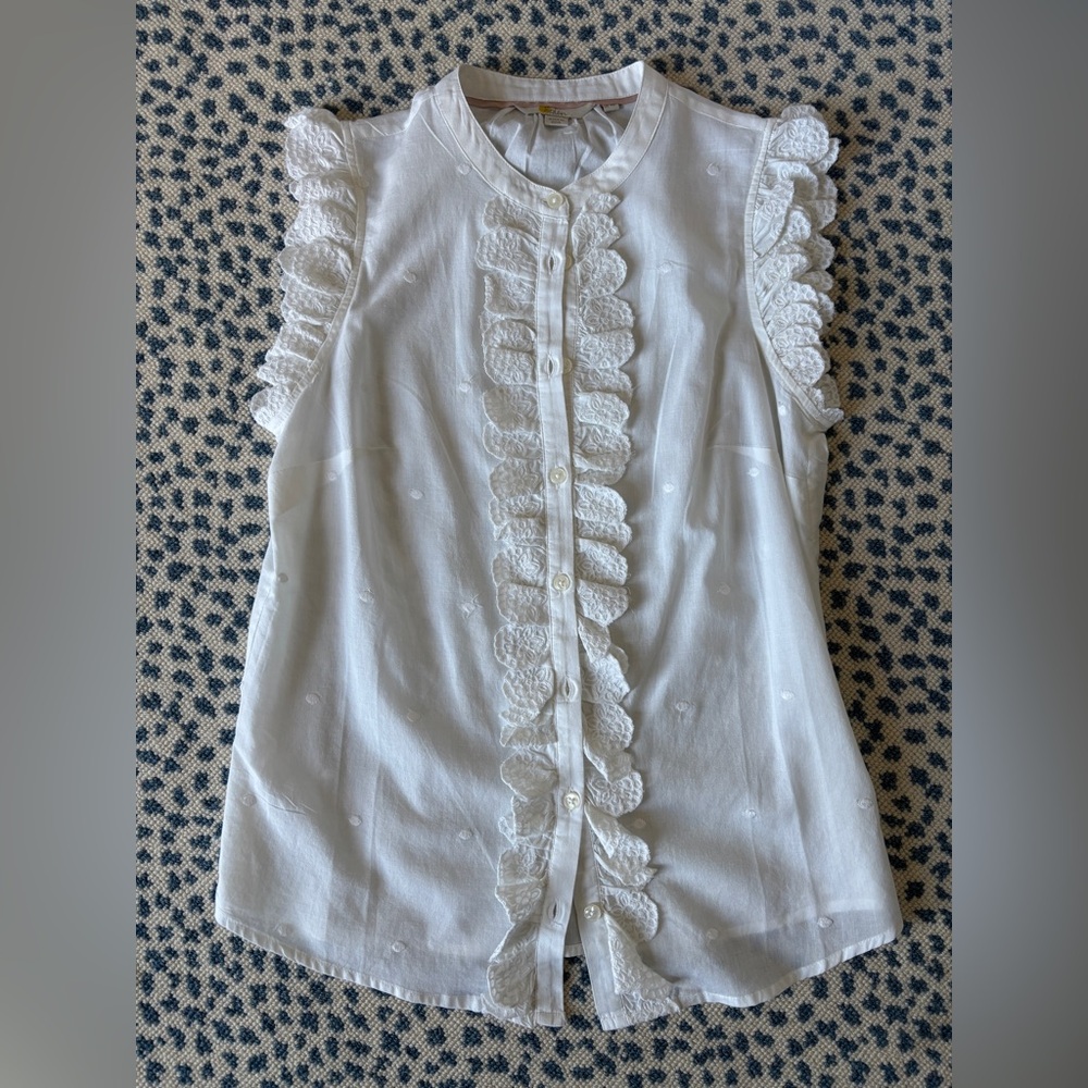 Boden White Ruffled Sleeveless Blouse